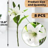 8 Pcs Artificial Tiger Lily Real Touch Easter Lily Fake Spring Flowers For Wedding Home Party Easter Decoration Plastic Cemetery Faux Flowers (White, 8)