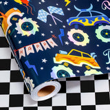 Monster Truck Wrapping Paper Roll, Reversible Checkered Flag Birthday Gift Wrap, Perfect For Kids And Boys Birthdays, 17 Inch X 33 Feet