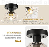 2 Pack Black Modern Semi Flush Mount Ceiling Lights with Glass Shades