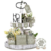 11Pcs Farmhouse Tiered Tray Decor Set – Rustic Wooden Mini Signs And Decorations For Home And Kitchen Display (Tiered Tray Not Included)