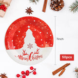 Christmas Paper Plates - 7 Inch 50Pcs Disposable Dessert Plates With Christmas Tree Pattern - Party Decoration Supplies