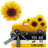 5 Pieces Farmhouse Tiered Tray Decor Items Rustic Wooden Mini Truck Bundle Books Stack Sign For Summer Spring Home Harvest Table Shelf Decorations(Sunflower Style)