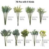 78Pcs Faux Flowers, Artificial Greenery Stems, Greenery For Centerpieces For Diy Bridal Bouquets Wedding Floral Arrangement Table Centerpieces