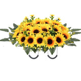 Artificial Cemetery Flowers For Grave,Headstone Flower Saddle Silk Sunflowers Grave Flowers For Cemetery Memorial For Outdoor Gravesite Decoration (Yellow)