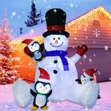 7Ft Lighted Christmas Inflatable Snowman With Three Cute Penguins, Building 3 Led Lights Outdoor Indoor Holiday Decorati