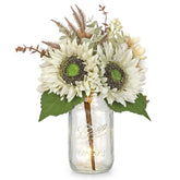 Silk Sunflowers Artificial Flowers With Mason Jar Centerpiece For Table White Fall Flowers In Vase Small Fall Floral Arrangement With Vase Thanksgiving Centerpiece For Dining Room Table Autumn Decor