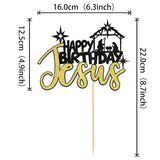 1 Pcs Happy Birthday Jesus Cake Topper Glitter Merry Christmas Nativity Jesus Birthday Cake Pick For Nativity Scene Theme Christmas Jesus Birthday Party Cake Decorations Supplies Black Gold