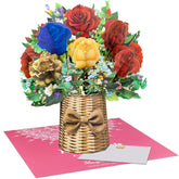 3D Pop Up Card With Red Yellow Blue Roses Bouquet For Birthday Anniversary Valentine'S Day Mother'S Day, Greeting For Mom Sister Granny Aunt Bestie Daughter With Envelopes, Blank Note Card