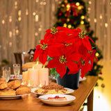 14" Poinsettias Artificial Christmas Flowers 9 Heads Faux Poinsettia Plants For Home Porch Garden Office Indoor Outdoor Christmas Decorations Red