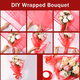36 Pieces Valentine'S Day Waterproof Flower Wrapping Paper Frosted Bouquet Wrapping Paper And 50 Yards Double Face Satin Ribbon For Romantic Bouquet Supplies(Red)