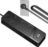 6 Outlet Surge Protector Power Strip 4 USB Ports 6FT Flat Plug Individual Switches 1500J