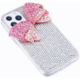 For Iphone 15 Plus Bling Glitter Case,3D Cute Bow Diamond Women Girls Cover Luxury Shiny Sparkle Crystal Rhinestone Gems Bumper Clear Protective Phone Case,Bow Pink