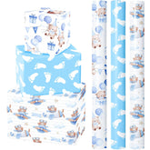 Bear Baby Shower Wrapping Paper - Mini Roll - 3 Rolls - 17 Inch X 120 Inch - Adventure Bear In Airplane And Party Design For Baby Shower, Boy Birthday