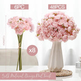 48 Pcs Ranunculus Artificial Flower,Real Touch Peonies Artificial Flower Silk Faux Diy Bouquet For Wedding Bridal Shower Valentine Centerpieces Arrangements Home Decorations (Pink)
