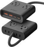 25W GaN Power Strip 4 Outlets 4 USB Ports 2 USB C 5FT Flat Plug Charging Station Black