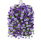 Artificial Fake Hanging Flowers Plants Baskets For Outdoor Spring Summer Decorations,Faux Morning Glory Silk Flower For Outside Uv Resistant Patio Yard Home Porch Decor(Purple)