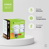 CFL T2 Spiral Light Bulbs 6 Pack 9W 40W Equivalent 5000K Daylight E26 Base 540 Lumens UL Listed
