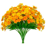 Artificial Daisy 8 Bundles Mums Flowers Outdoor Uv Resistant Plants Fake Silk Flowers No Fade Greenery Shrubs Home Wedding Office Garden Porch Décor(Orange+Yellow)