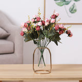 7 Branch 21 Mini Rose Heads Artificial Flowers Bouquet Wedding Home Office Decor,Pack Of 2 (2 Pcs Pink)