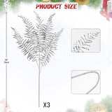 30” Artificial Silver Ferns Leaves Stems Christmas Long Branch 3Pcs Fake Leave Flower Tall For Christmas Tree Diy Xmas Wreath Garland Arrangment Vase