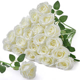 20Pcs Artificial White Roses, 4'' Big Flower Head, Ivory Silk Roses, Velvet Fake Roses Bouquet Long Stem Roses For Home Decor Wedding And Table Centerpiece