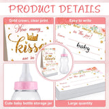 Guess How Many Baby Shower Game Sign With 50 Cards Pink Floral Greenery Big Baby Bottles Decorations 2.76 X 2.76 X 8.27 Inch Giant Bottles For Girl Boy Party Games Favor Gift(Cute Style)