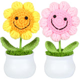 2Pcs Vibrant Smile Crochet Sunflower Artificial Flowers, Perfect For Office Desk & Car Dashboard Decor, Ideal Mother’S Day Birthday Gifts, Charming (Golden & Pink)