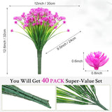 40 Bundles Outdoor Artificial Flowers Plants Uv Resistant Outside Fake Flowers Plastic Plants Outdoor Spring Summer Seasons Decoration Shrubs Garden Porch (Purple Red)