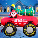 7Ft Christmas Inflatable Blow Up Decorations, Santa Claus Drive Monster Truck With Christmas Tree, Built-In Leds For Hol
