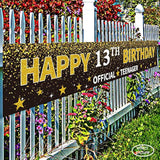 Ushinemi Happy 13th Birthday Banner, Official Teenager Banner, 13 Year Old Birthday Party Decorations Supplies Sign Backdrop, Black, 9.8x1.6Ft