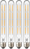 4 Pack 8.9 Inch E26 Tubular LED Bulbs 8W Dimmable T10 Vintage Edison Filament Warm White 2700K