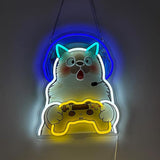 Game Cat Neon Sign LED Gamer Light with Base Tabletop Cat Neon Decor for Bedroom Game Room