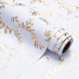 3D Kraft Wrapping Paper Roll - Mini Roll - 17 Inch X 16.5 Feet - Gold And White Leaves Design With Embossed Perfect For Birthday, Holiday, Wedding, Baby Shower
