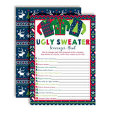 Ugly Sweater Scavenger Hunt Christmas Party Game Cards 10 Pack 5X7 Double Sided Fill-In Holiday Activity, Fun Festive Game For Kids & Adults, Made In Usa By
