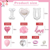 32 Inch I Love You Balloons Pink Silver Balloon With Heart Shaped, Love Foil Balloons And 1000 Pieces Pink Rose Petals For Anniversary Valentine'S Day Proposals Romantic Decoration Kit