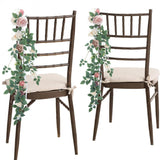 3Pcs Wedding Aisle Decorations For Wedding Ceremony Pink Aisle Pew Artificial Flowers Arrangements For Wedding Chair Decorations Reception Church Party Decor With Leaves And Ribbons