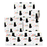 Cat Birthday Wrapping Paper - 6 Sheets Of Gift Wrap - Black Cats - Happy Birthday Text - White Gift Wrapping Paper For Men Women - Recyclable