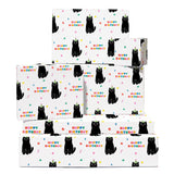 Cat Birthday Wrapping Paper - 6 Sheets Of Gift Wrap - Black Cats - Happy Birthday Text - White Gift Wrapping Paper For Men Women - Recyclable