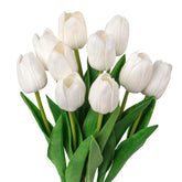 10Pcs White Fake Tulips Faux Tulips With Stems Artificial Flowers For Decoration White Fake Flowers Spring Bouquet For Home Decor Wedding Bridal Party
