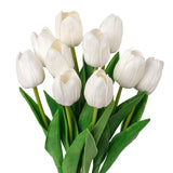 10Pcs White Fake Tulips Faux Tulips With Stems Artificial Flowers For Decoration White Fake Flowers Spring Bouquet For Home Decor Wedding Bridal Party