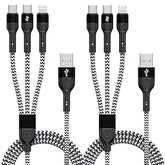 2 Pack 4FT 3 in 1 Multi Charging Cable Braided USB C Lightning Charger for iPhone