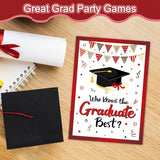 30 Players Who Knows The Graduate Best Graduation Party Games, Class Of 2025 Grad Game, Cool Graduation Party Favor Supplies Ideas For High College Senior School Party Decorations Black Red B