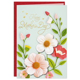 Mothers Day Card With Envelope - 5.5"X8" 3D Flower Golden Foil Design Happy Mothers Day Card Prefect Gifts For New Moms Grandma Wife Sister