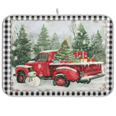 Merry Christmas Truck Tree Dish Drying Mat For Kitchen Winter Snowman Buffalo Plaid Microfiber Drying Mats Absorbent Reversible Dish Pad Medium Dish Draining Mat 16X18 Inch