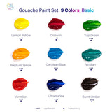 Gouache Paint Set 9 Basic Colors (50Ml/1.7Oz) Cups With Lids | Intense Pigments, Refillable (9 Pcs.)