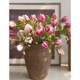 Magnolia Flowers Artificial Branches With Realistic Buds & Leaves - Fake Floral 26.5 Inch Stem For Premium Home Office Hotel Decor Decoration (6, 3Pink+3Purple)