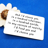 Engraved Wallet Insert Card Husband Gifts From Wife Boyfriend Gifts Anniversary Valentines Gifts For Men I'D Choose You Metal Cards Birthday Card Gifts For Husband Wedding Day Gift For Groom Fiance