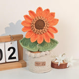 Handmade Crochet Sunflower In Flowerpot, Artificial Knitted Flower Decoration, Orange And Green, Home Office Desk Decor Gifts For Ladies Holiday, Car Dashboard Decorations, Handwoven Flowers
