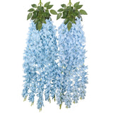 2Pcs Artificial Blue Hanging Wisteria Flowers, 2.95Ft Wisteria Garland With 5 Branches Realistic Silk Hanging Flowers For Decoration, Wedding Arch, Party Backdrop, And Home Wall Decor