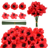 60 Set Red Poppy Artificial Flowers Fake Flowers Poppies Head With Flower Branch For Memorial Day Veterans Day Bouquet Wedding Party Corsages Home Kitchen Decoration
